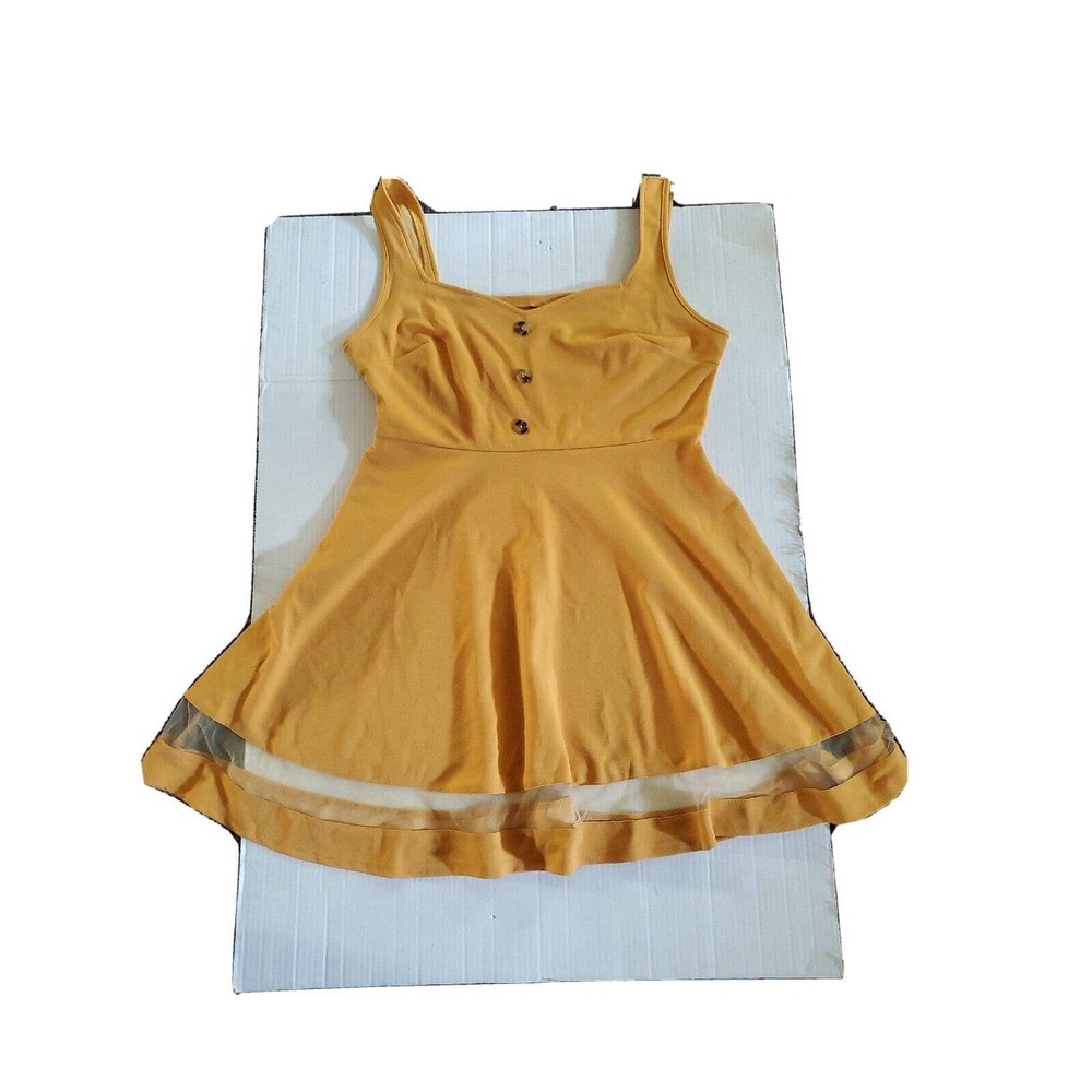 Shein Women's Gold Buttons Sheer Hem Accent A-Line Knee Length Sundress 1XL